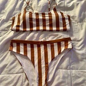 Brown and White Striped Bikini Set